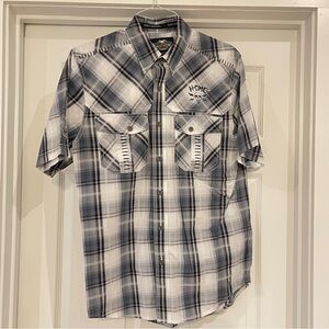 Harley Davidson H-DMC Skull Button Front Shirt Medium Plaid Stitched SS
